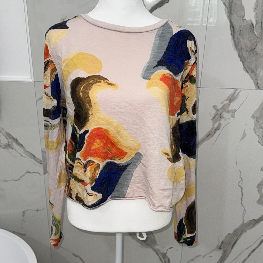 Anthropologie Multicolor Abstract Long Sleeve Top